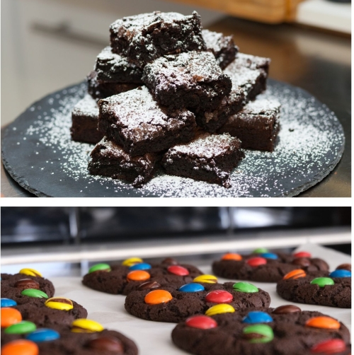black cocoa brownies m&m cookies